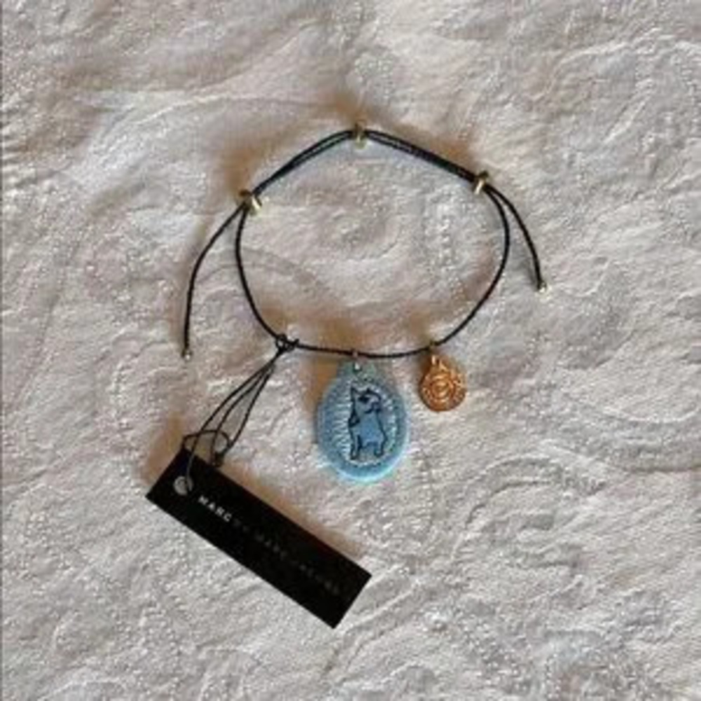 Marc by Marc Jacobs Black Cord Bracelet with Blue and Gold Charms